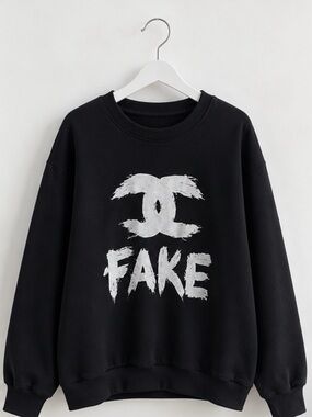 Black Graphic Crewneck Sweatshirt - FAKE Logo